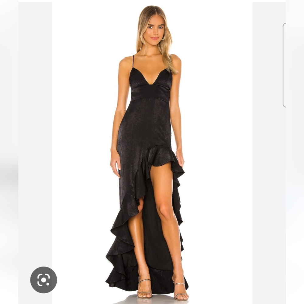 Lovers + Friends Aahmani Gown Black Hi-Low Ruffle Sleeveless Size XL NWT